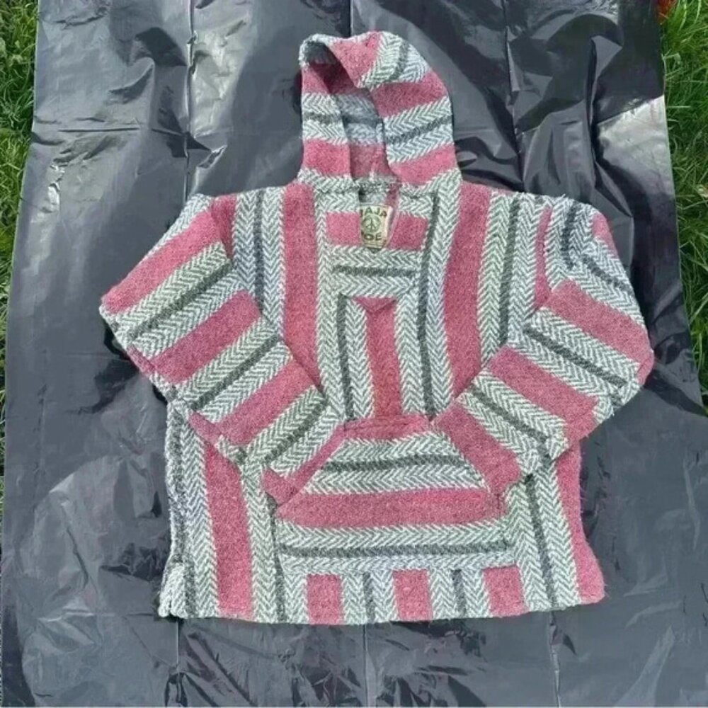 BAJA JOE pull over Baja with hood. Size Small pink and gray